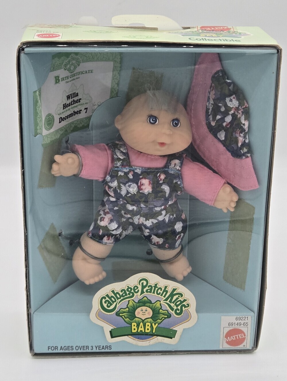 Vintage 1997 Mattel Cabbage Patch Kids 4” Baby Doll Willa Heather DOB Dec 7